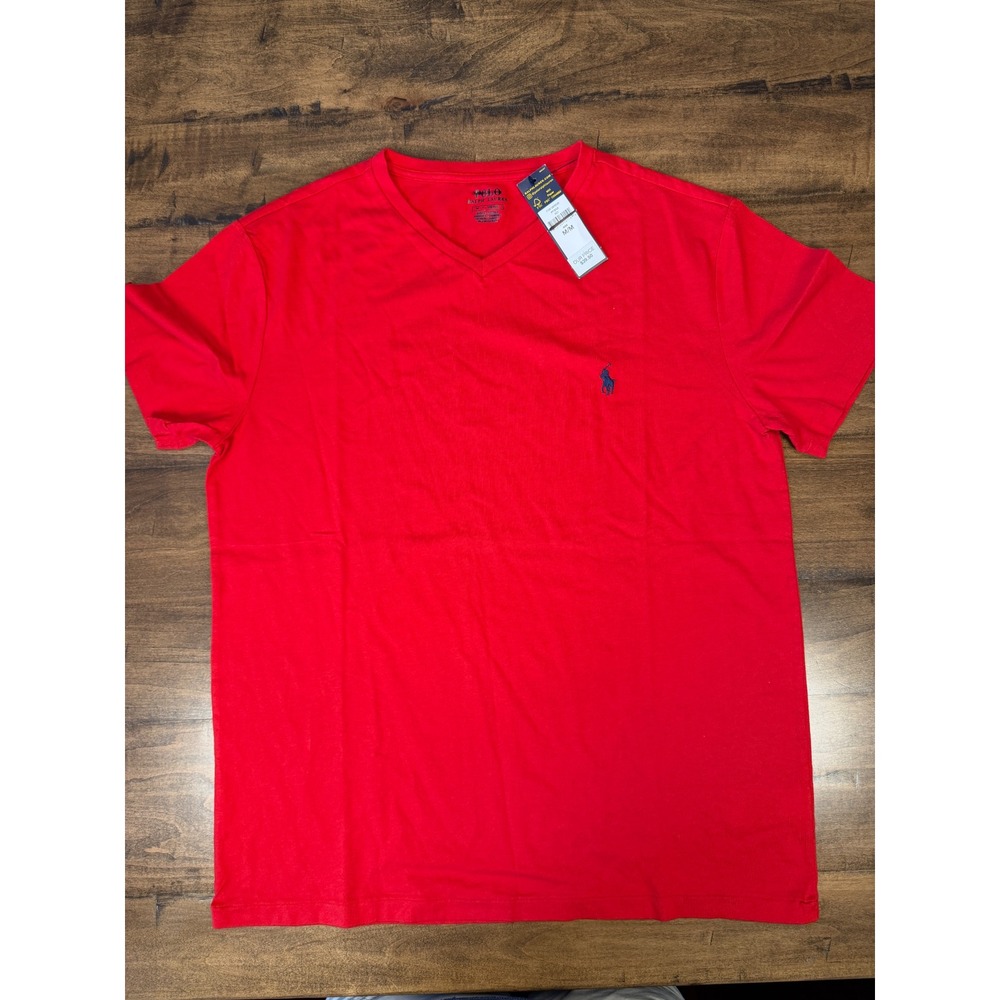Polo Ralph Lauren Mens V-Neck T-Shirt Red Short Sleeve Pony Logo Tee Size M